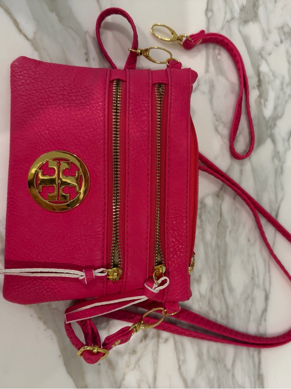 Women’s Hot Pink Tory Burch Crossbody Bag - Sleek Leather Shoulder Purse